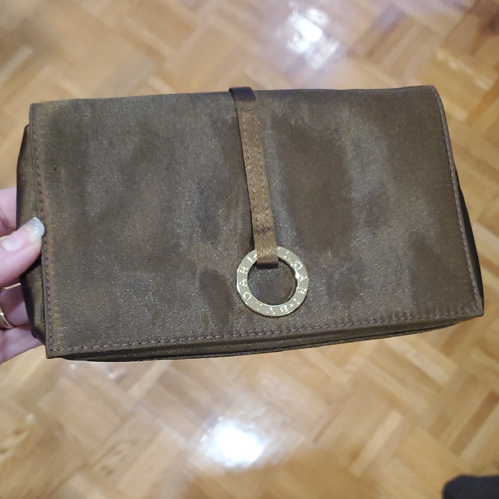 Bulgari Brown Satin Clutch Cosmetic Bag